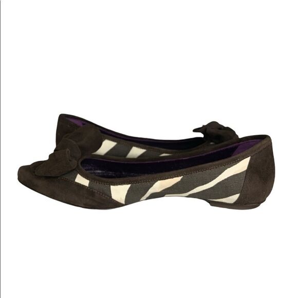 Escada Laurél Canvas Suede Bow Zebra Print Pointed Toe Flats - Picture 3 of 9